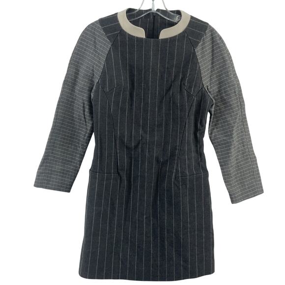 Studio K Gray Pinstripe Grid Shift Dress Lambskin Cotton Blend Womens S Preowned - Picture 1 of 5